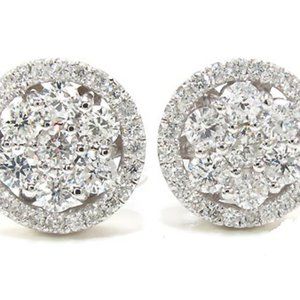 14k Gold 1.60 ct Cluster Diamond Stud Earring